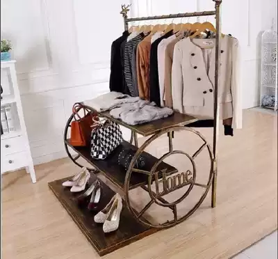 High and low running water table display table clothing store hanger display rack floor-standing iron clothing rack deer head shelf