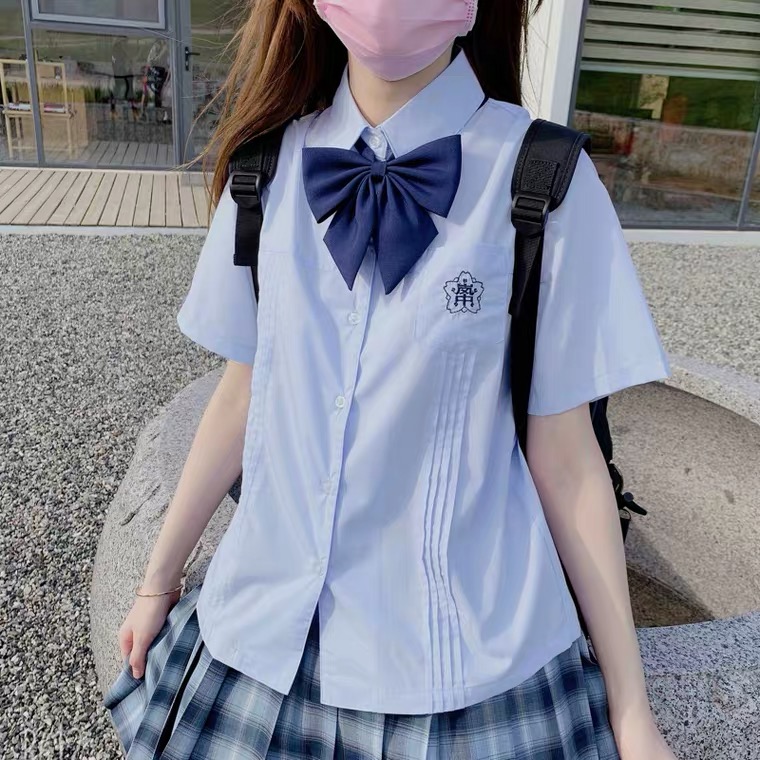 JK Uniform Summer Short Sleeve Water Color Shirt Day Department Student Embroidery Foundation College Wind Blouse Pink Shirt Woman