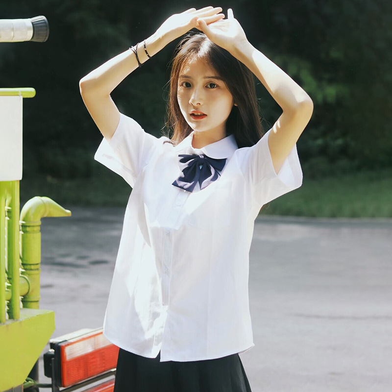 Summer college style stand-up collar white shirt short-sleeved female loose long-sleeved all-match student jk uniform top shirt