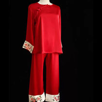 Antique Chinese Style Embroidered Silk Pajamas Set Embroidered Female Suzhou Embroidery Plate Buckle Acetate Silk Chinese Style Homewear