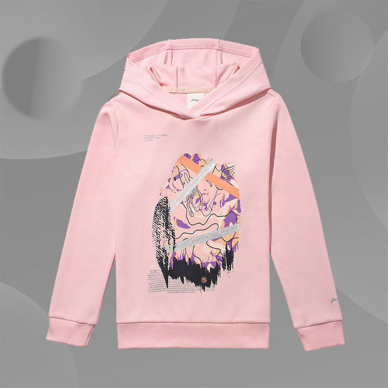 Li Ning children 2020 CUHK girls casual warm blouses sports trekage with cap sports shirt YWDQ036