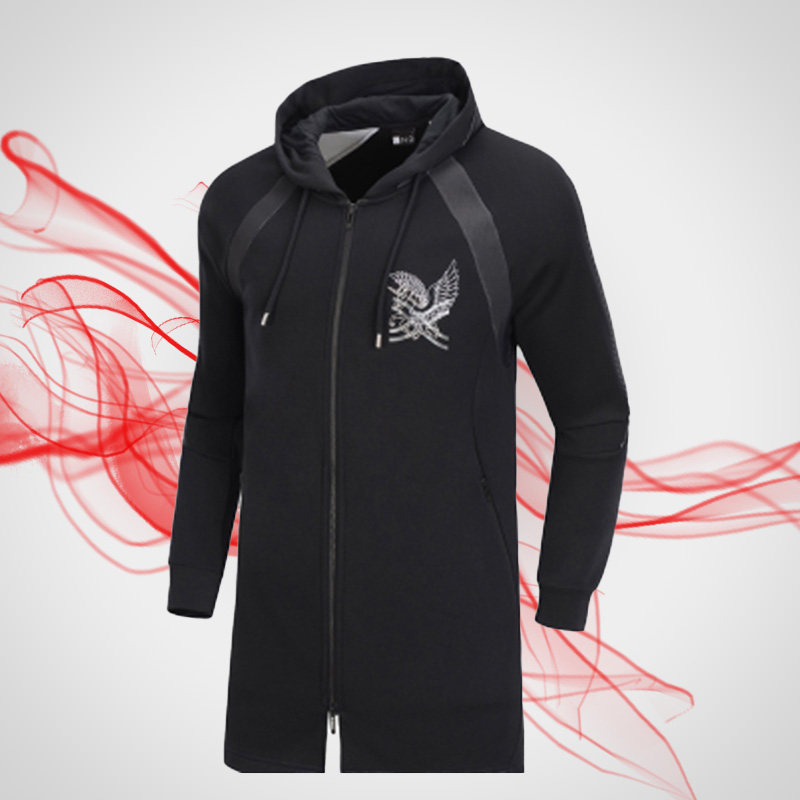 Li Ning coat men's high-end sports casual winter velvet long cardigan hooded sweatshirt LWDN045