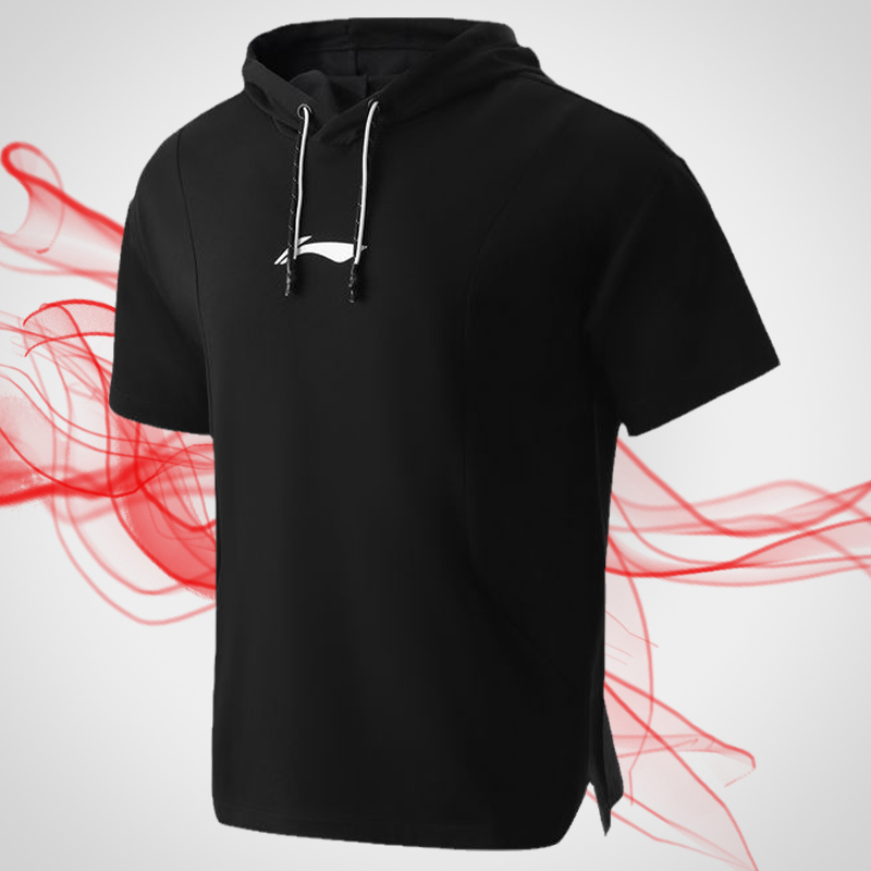 Li Ning Men's Clothing Short Sleeve Hooded Sweatshirt Sucking Sweat Casual Sports Blouse With Cap Jacket Training T-shirt AAER133