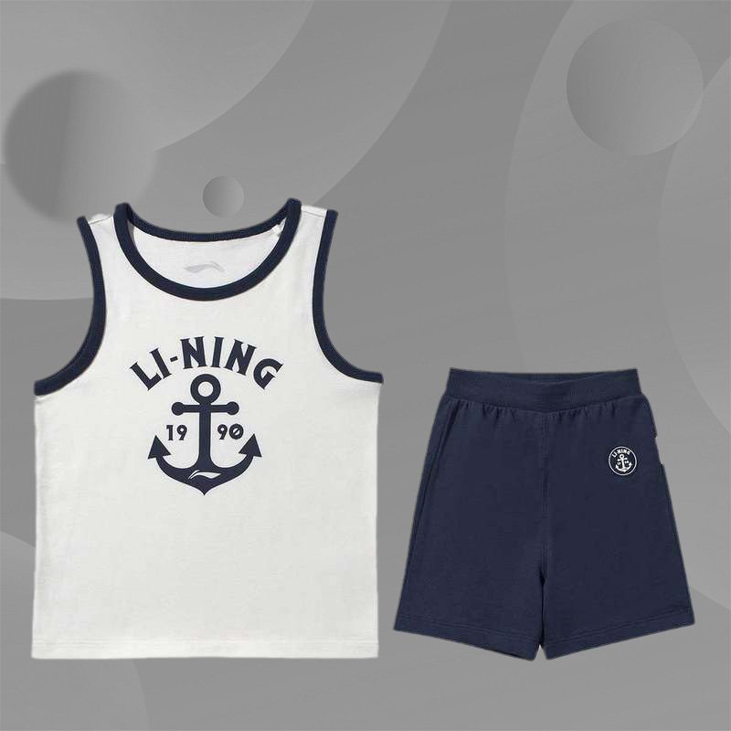 Li Ning children's suit short sleeve shorts sports suit boys fashion cotton casual two-piece YWBQ019