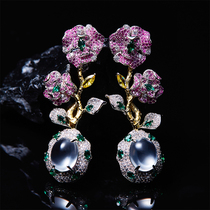 VISING jewelry natural water foam jade Burmese quartzite jade garden flower pink earrings S925 silver