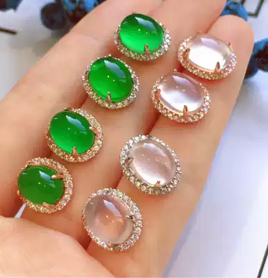 VISING jewelry original design 925 sterling silver inlaid chalcedony earrings Yang green emerald white glass earrings