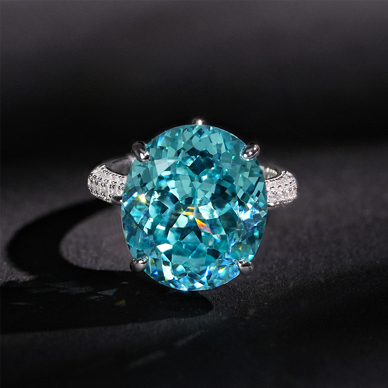 Vising Jewelry Artificial Paraiba Color Ring Blue Ring S925 Silver Gold-Plated 22 Carats