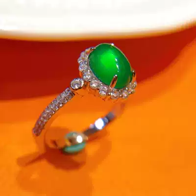 VISING Jewelry Original 925 silver plated white gold inlaid with Brazilian chalcedony comparable to emerald green agate ring