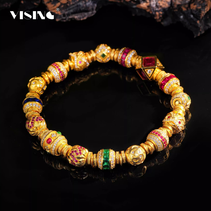 Vising Jewelry Cultivated Ruby [Golden Coiling] Gold Color Multi-Gem Dopamine Bracelet S925 Silver Gold Plated