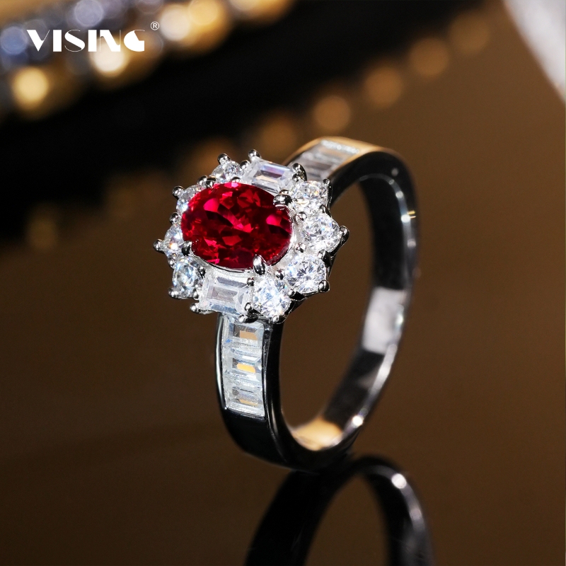 Vising【Agl International Certificate】Lab-Grown Ruby Pigeon Blood Red 1Ct Ring S925 Silver Gold-Plated