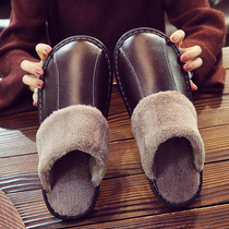 Genuine cowhide warm cotton leather slippers indoor couple men and women thick-soled non-slip waterproof autumn and winter home dormitory slippers