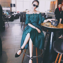 Large size womens French strapless bandeau openwork summer Korean version of the princess dress belly cover thin word shoulder dress fairy