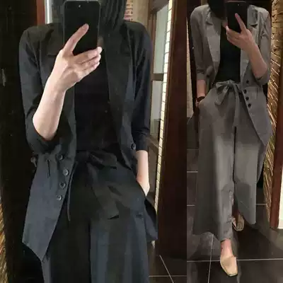 Royal sister style suit suit women's summer 2021 early autumn thin five-point sleeve temperament thin heart two-piece wide-leg pants