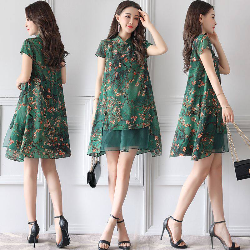 Fat Woman Improved Qipao Chinese Style Large Size Dress Woman Dress 2021 New Hanfu National Wind China Wind Chinese Dress Summer