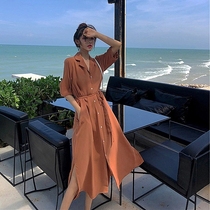 Large size womens clothing summer suitable for crotch thigh thick forest cardigan skirt cover belly Age reduction loose thin dress