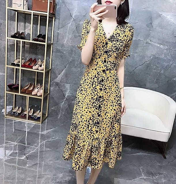High-end Temperament Goddess Van Printed Ocean Dress 2021 Summer New Large Size Women's Slim Fit Snowspun Long Dresses