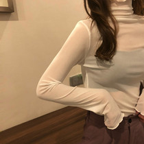 Early autumn 2020 thin inside with wooden ear fairy long sleeve design sense high collar mesh base shirt lace shirt women tide