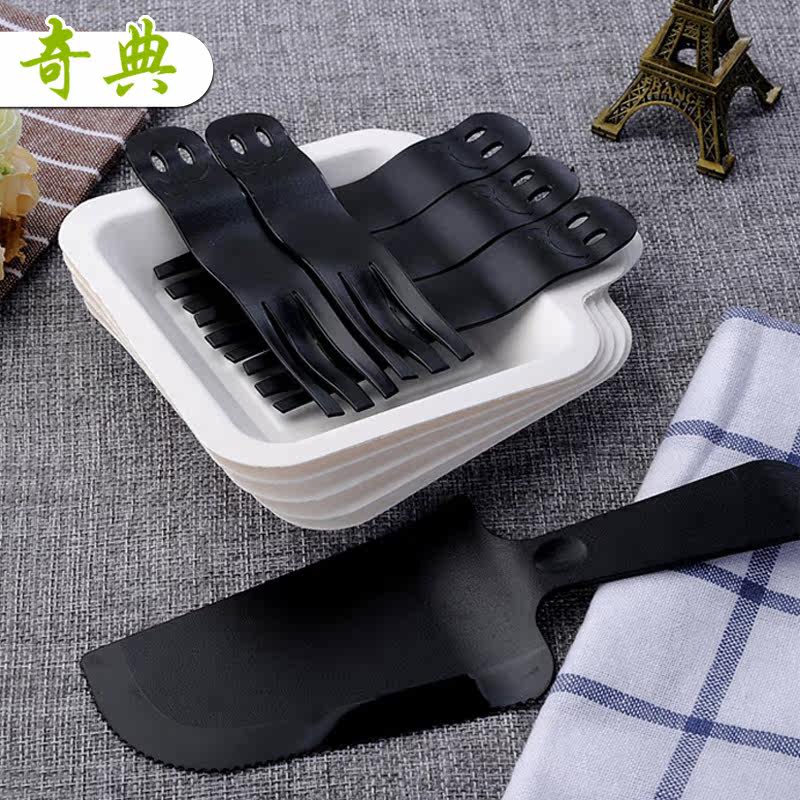 Disposable black smiling face cake fork disposable fork plastic trident fork black transparent fork 100