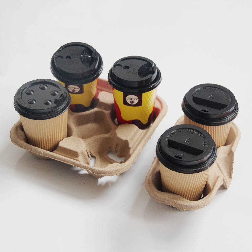 Thickened disposable pulp tray 2 4 cups tray milk tea juice coffee beverage packaging tray 100