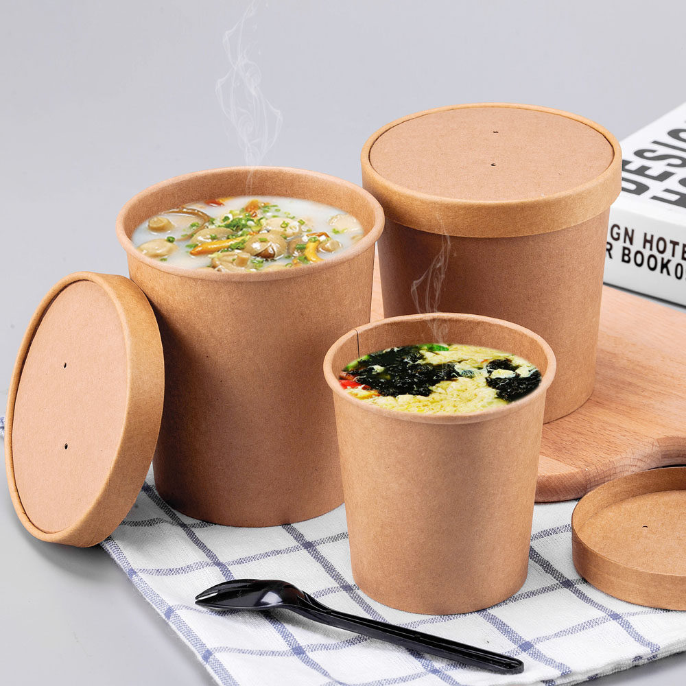 Hot Drinks Disposable Soup Cup Takeaway Snack Box Packed Soup Bowl Lunch Box Thickened Kraft High Pan 100 Only
