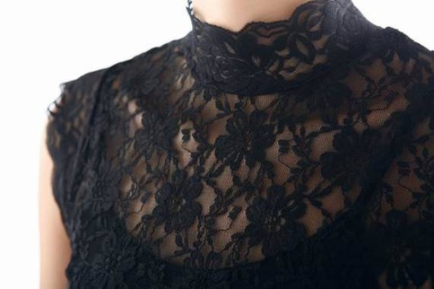 2018 Châu Âu ga mùa thu đứng cổ áo ren đáy quần ngắn tay cỡ lớn áo thun nữ voan gửi retro áo công sở nữ
