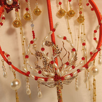 Late Yin original hollow ancient style long handle Hanfu Group fan knot Xiuhe clothing married fan Chinese style hand Flower finished product