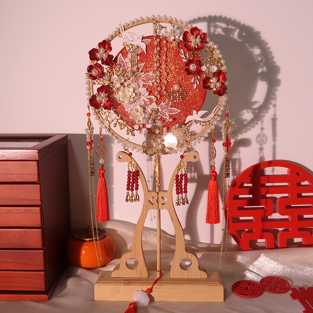 Celebration fan bride wedding ceremony Chinese Xiuhe marriage fan double circle fan high diy material package Han clothing fan fan