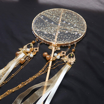 Original handmade round fan ancient wind long handle tassel Palace fan broken cloud fan classical Hanfu Group fan diy material bag