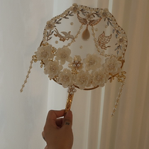 Original hand-made fan ancient air short handle pearl flow Su fan Lolita classical Han clothing fan diy package