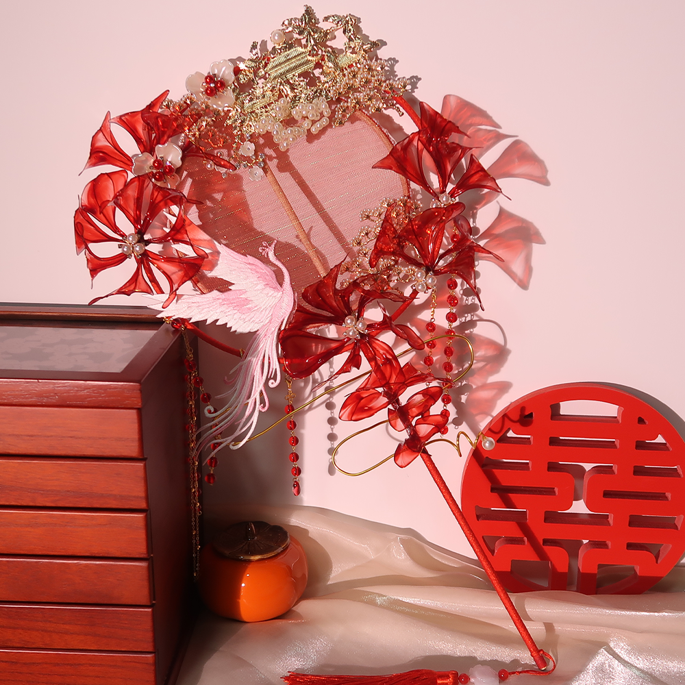 Bride fan fan wedding flower liquid custom pick up Xiuhe Chinese Phoenix Tai Blue Xianghang Crane double layer metal hollow