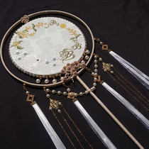 Wanyin original double frame double circle embroidery Group fan long handle Group fan broken cloud fan Hanfu photo photography props handmade