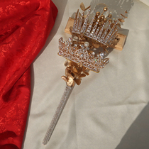 Bride hands with luxury water drill gold scepter wedding celebration girlfriend marriage gift to take picture props