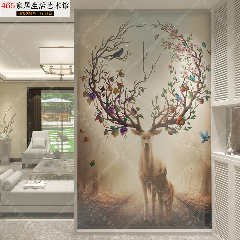 Customize the new reindeer Chinese mainland clip silk partition living room silk deer clip silk glass screen European style