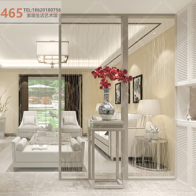 Brief Modern Water Polo Curve Hotel Dining Room Tempered Glass Screen Partition Living Room Clips Silk Glass Bathroom