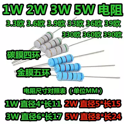 1W 2W 3W 5W Resistor 3 3 3 6 3 9 33 36 39 330 360 390 Europe ohms