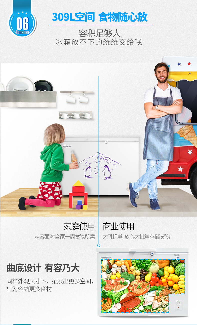 Tủ đông lạnh Ronshen / Rongsheng BD / BC-309MD Tủ đông thương mại Hộ gia đình công suất lớn Tủ đông lạnh ngang - Tủ đông tu lanh sanaky