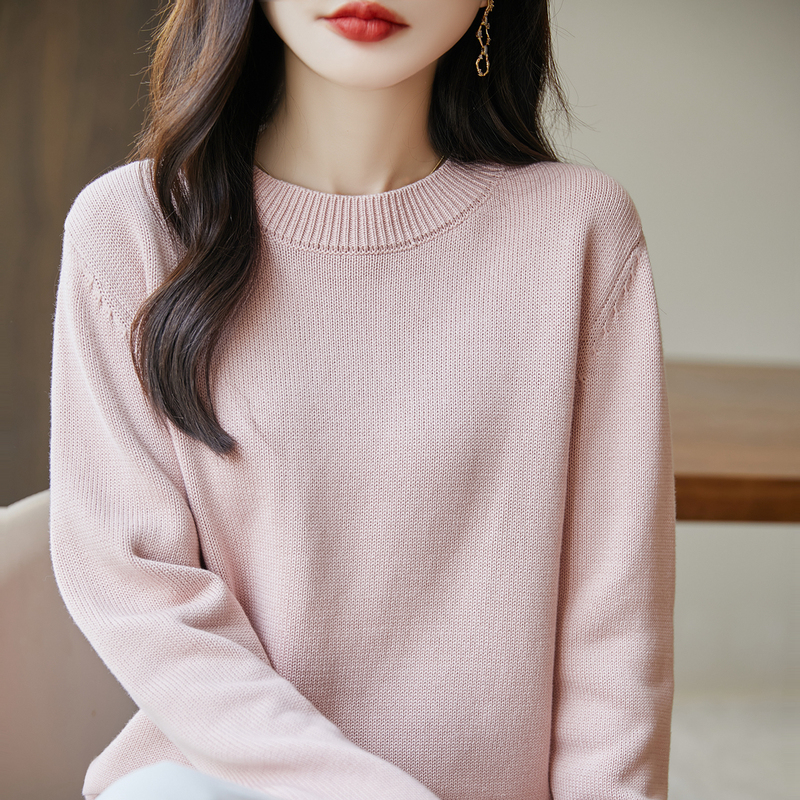 2025 Autumn/Winter New Pure Cotton Round Neck Pullover Sweater for Women, Loose Fit, Slimming Knitwear, Inner Layer Base Shirt Top 2025 Autumn/Winter New Pure Cotton Round Neck Pullover Sweater for Women, Loose Fit, Slimming Knitwear, Inner Layer Base Shirt Top