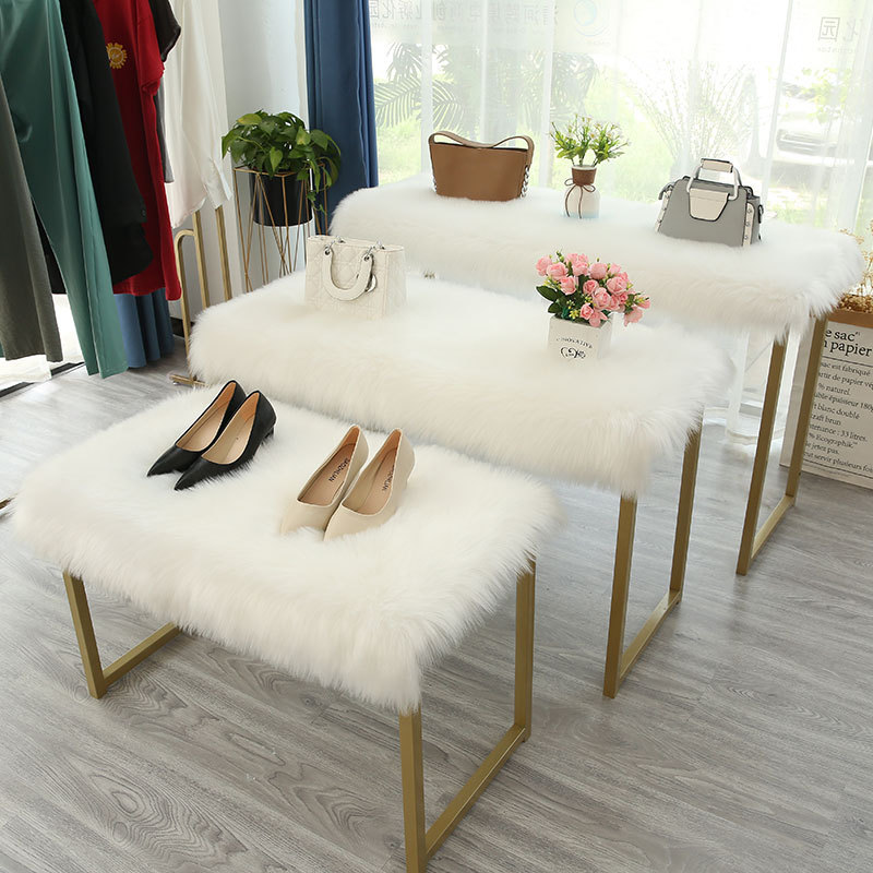 Plush Carpet Clothing Store Window Display Stand Furry Decorative Blanket Table Cabinet Countertop White Faux Wool Mat