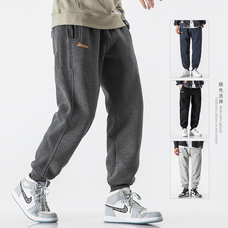 My speed winter grey sports pants men's autumn and winter style casual pants loose bunches and velvet thicken pants tide