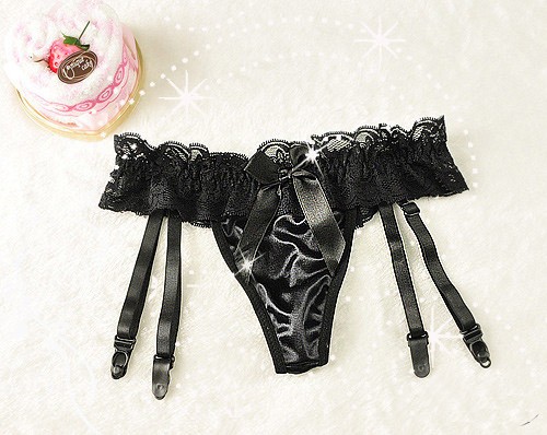 2 bộ cáp treo sexy cô gái thongs T quần màu đen và trắng garter đồ lót + ren vớ