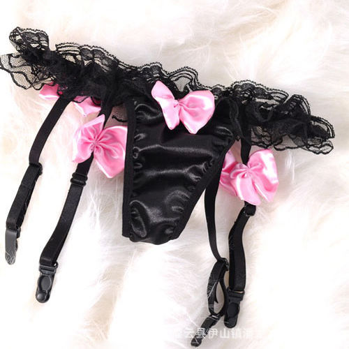 2 bộ cáp treo sexy cô gái thongs T quần màu đen và trắng garter đồ lót + ren vớ