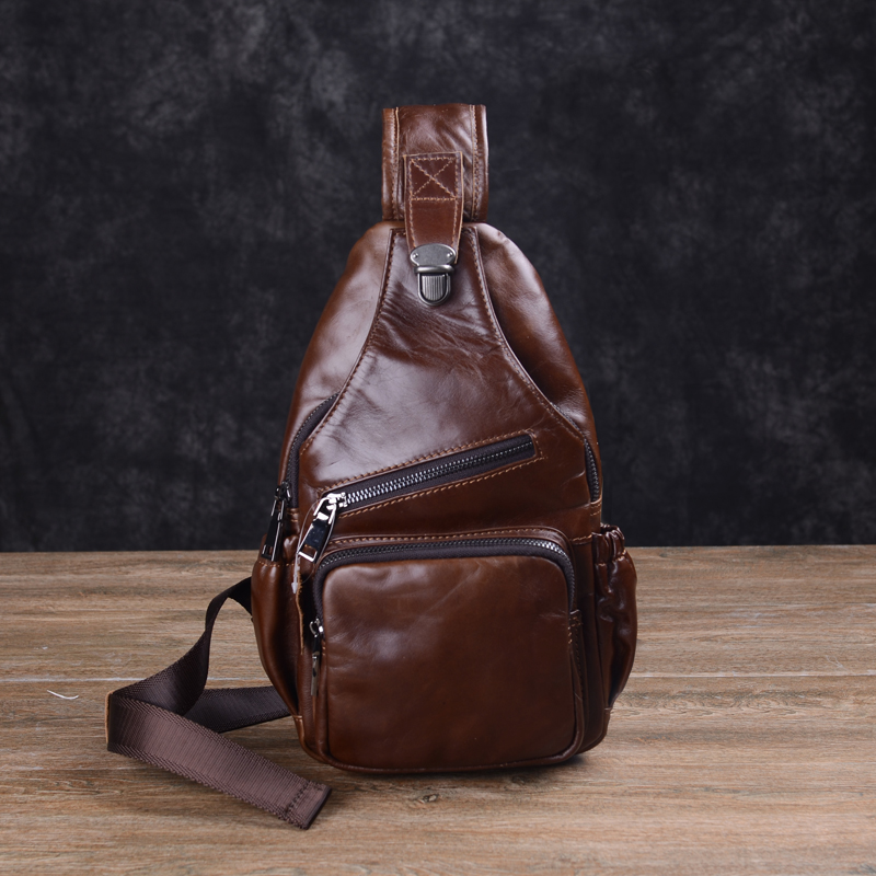 Xuanmashi first layer cowhide men's chest bag leather shoulder bag men's backpack trend casual cross-body bag men's bag