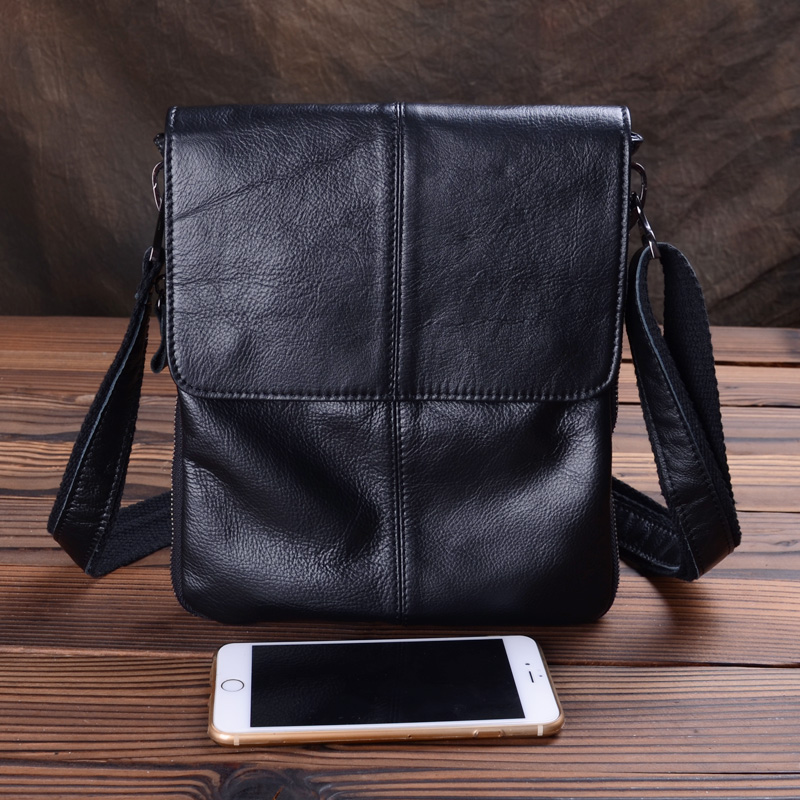 Crazy Horse Leather Men's First Layer Cowhide Messenger Bag Business Casual Men's Leather Soft Leather Small Shoulder Bag Vertical Backpack