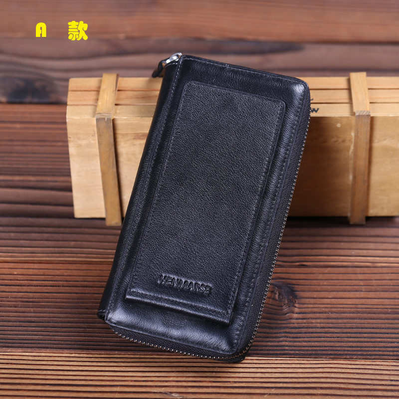 Men's leather long version zipper wallet top layer cowhide wallet business clutch men's casual clutch bag multi-function