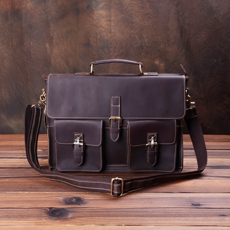 Genuine leather men's bag retro handmade one-shoulder messenger bag first layer cowhide diagonal bag casual portable briefcase computer bag