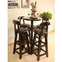  Xirui pure solid wood bar chair Bar chair Bar stool Bar stool High chair high stool Retro simple