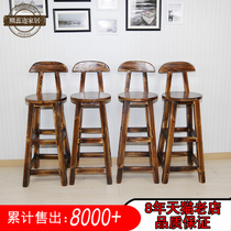  Solid wood bar stool Household bar stool American simple country bar stool fire wood backrest high stool bar chair
