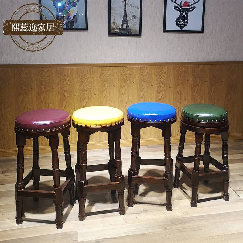 Eurostyle Solid Wood Bar Bench Bar Stool Creative High Chair Home High Footstool KTV Bar Stool Swivel Armchair