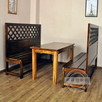 Carbonized solid wood hot pot table and chair combination Long table backrest table and chair combination outdoor bar shop table and chair set furniture