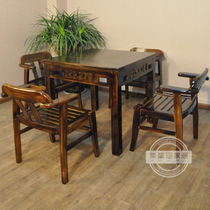  SF square table Solid wood carbonized fire wood Chinese dining table and chair combination Eight immortals table Antique restaurant dining table